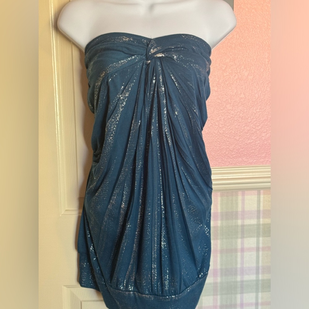Strapless Teal Glitter Draped Tube Top